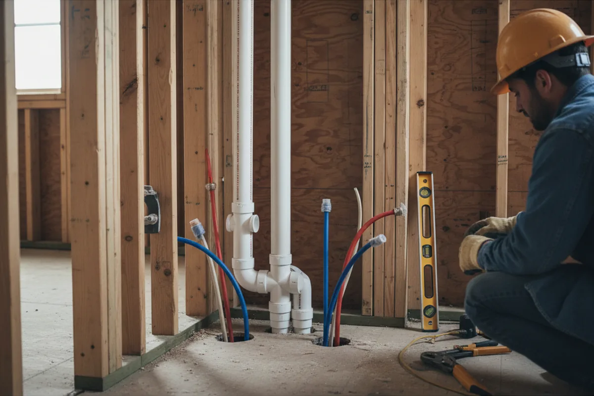 Drain and supply rough-in during Leak Detection in Schriever